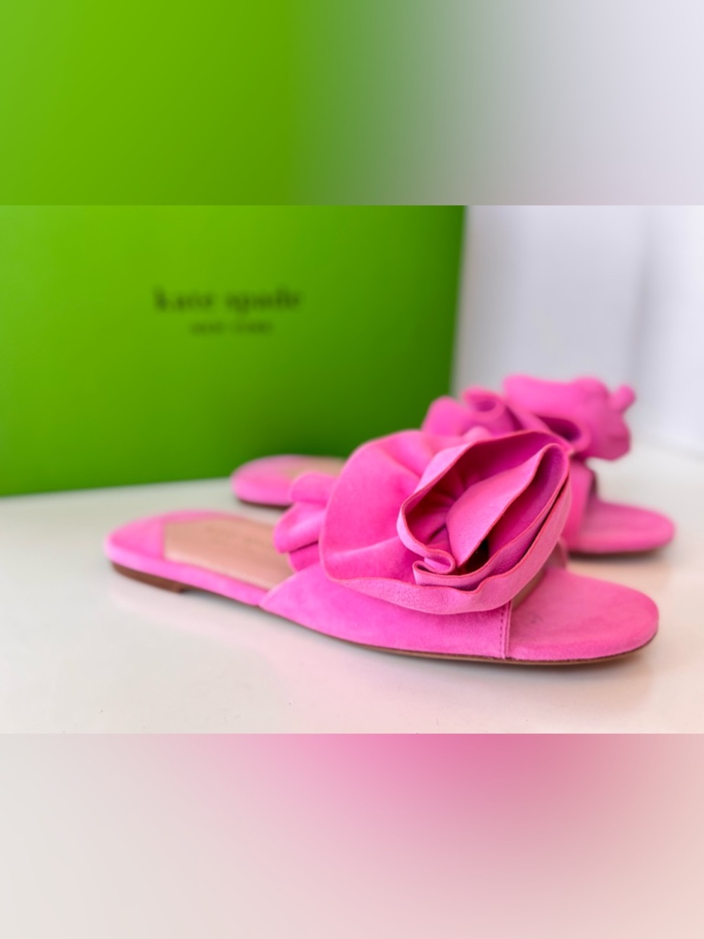 Kate Spade Pink Floral Flourish Suede Slide Slip On Sandals Shoes Women’s Size 8